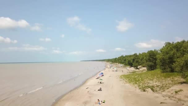 See, Strand und trübes Wasser nach Sturm. Luftaufnahme. 4k — Stockvideo