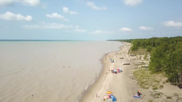 Lake Erie, beach and turbid water after storm. Aerial view. 4k — Stock Video