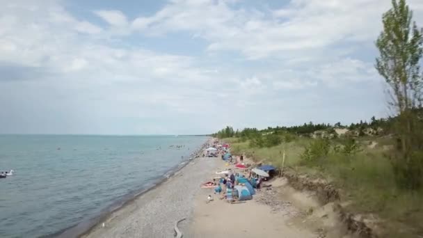 Lake Huron, beach and water. Aerial view. 4k. — Stock Video