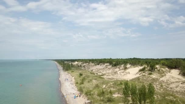 Lake Huron, beach and water. Aerial view. 4k. — Stock Video