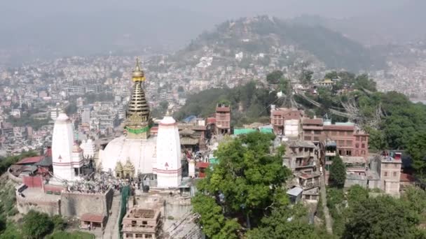 Nepal, Kathmandu. Swayambhunath-Tempel. Luchtbeelden — Stockvideo