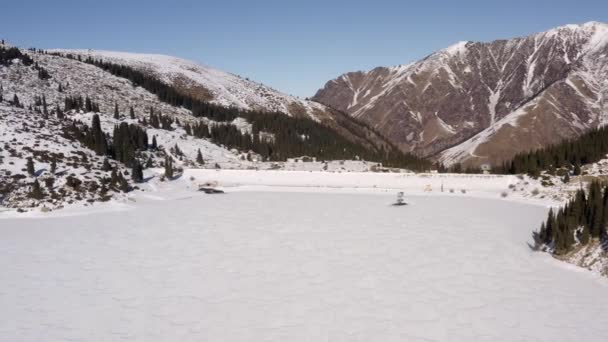 Big Almaty Lake, Aerial view. 4k — Stock Video