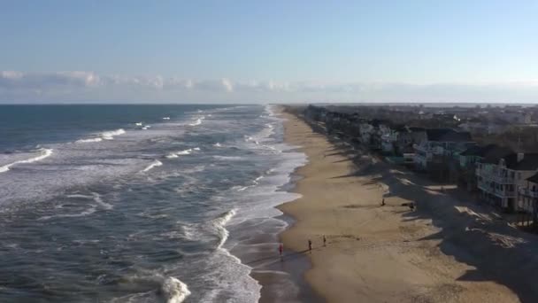 Aerial view of town, ocean and beach. 4k — Stock Video