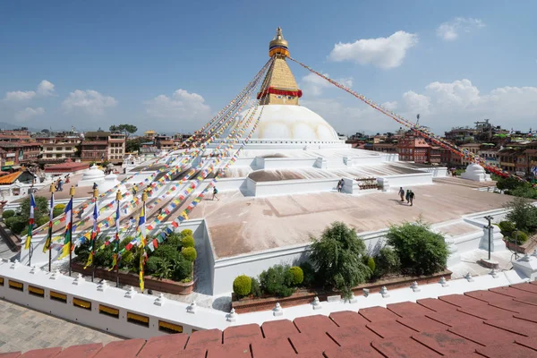 Nepal, Katmandu. Dua bayrakları ile Boudhanath stupa