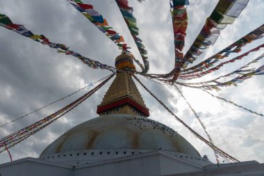 Nepal, Katmandu. Dua bayrakları ile Boudhanath stupa