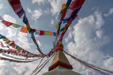 Nepal, Katmandu. Dua bayrakları ile Boudhanath stupa