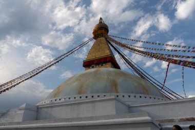 Nepal, Katmandu. Dua bayrakları ile Boudhanath stupa