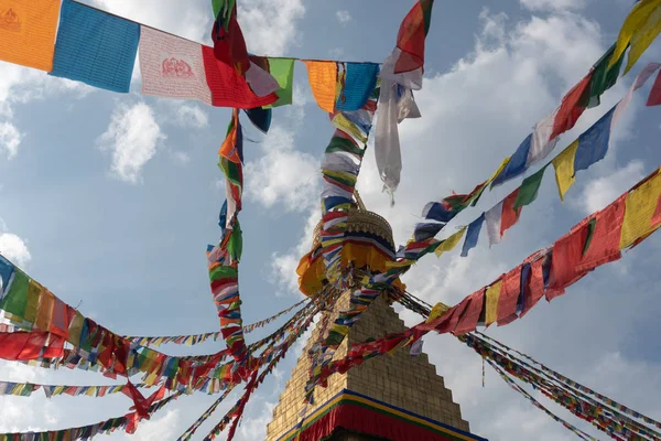Nepal, Katmandu. Dua bayrakları ile Boudhanath stupa