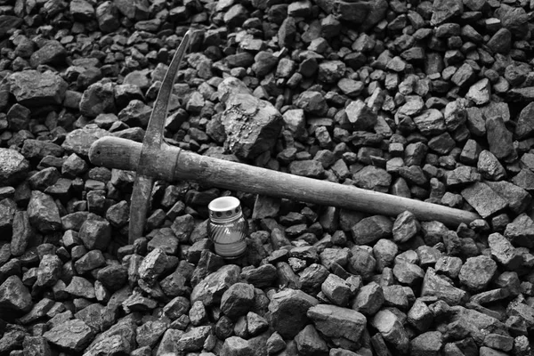 Vigil Light Candle Miner Pickaxe Fatal Accident Mine Black White — Stock Photo, Image