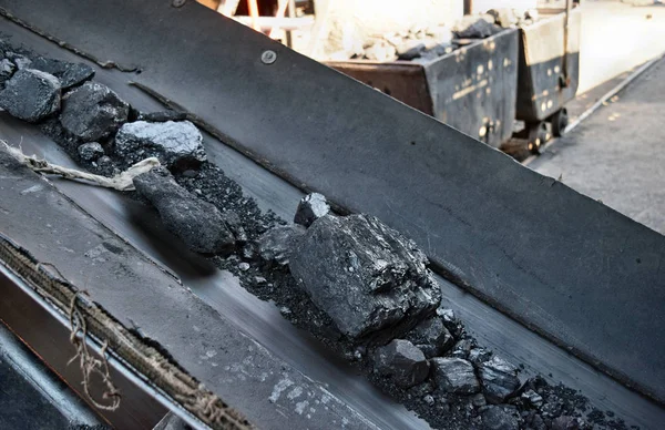 Transport Sorting Coal Means Conveyor Belt Mine — Stock Photo, Image