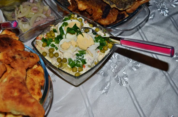 Salade Légumes Sur Table Noël Cuisine Traditionnelle Pologne — Photo