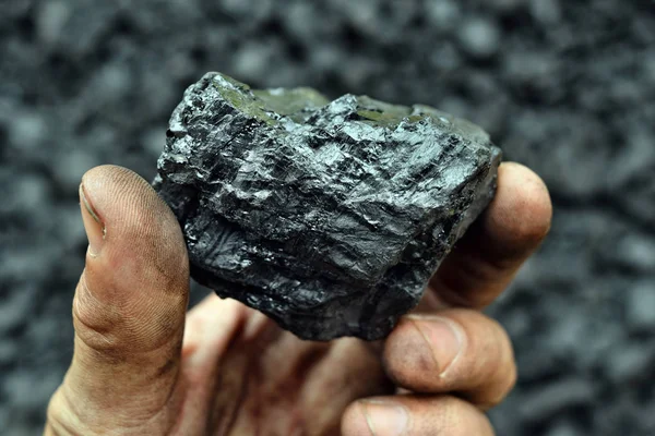 Şçi Madenci Elinde Kömür Resim Kullanmak Için Kömür Madencilik Hakkında — Stok fotoğraf