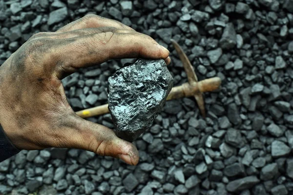 Hand Miner Shows Coal Mine Picture Can Use Idea Coal — Stock Photo, Image