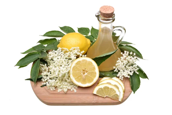 Preparated Juice Lemon Elderflower Isolated White Background — Stock Photo, Image