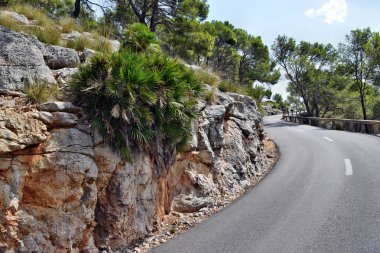 Açık sahil yolu deniz fenerine doğru dönüyor Kaptan Formentor, Mallorca, İspanya 