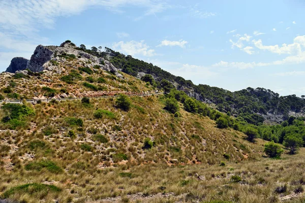 Pohled Kopce Hory Cestě Maják Formentor Mallorca Španělsko — Stock fotografie