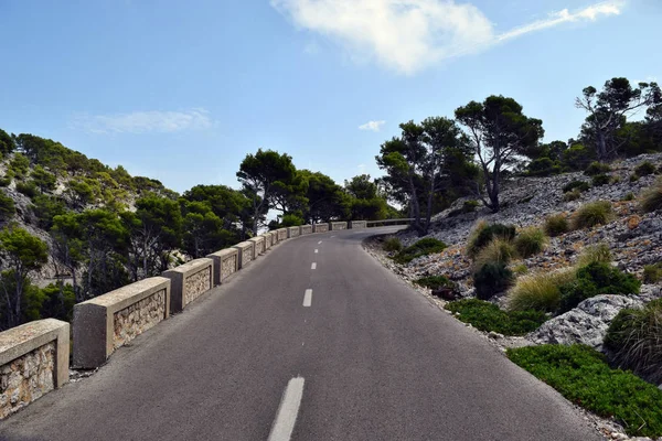 Open coastal road winding through to lighthouse Cap Formentor, Mallorca, Spain