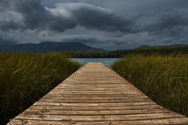 Göle giden tahta yol.