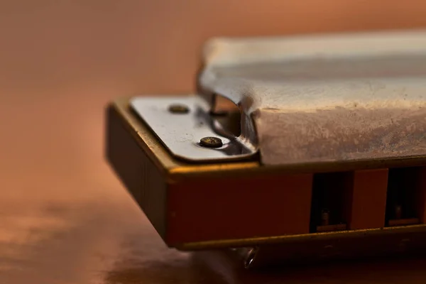 Close Van Een Harmonica Van Metaal Hout — Stockfoto