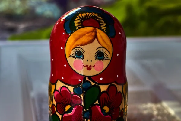 Close Traditional Russian Doll Vivid Colors Blue Eyes — Stock Photo, Image