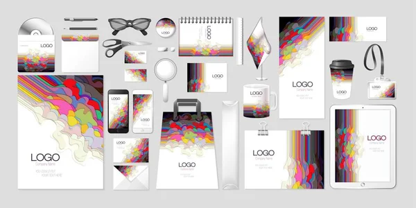 Vector set kit collection corporate identity mockup mock up abstract multilayer multicolored wave design — Stock Vector