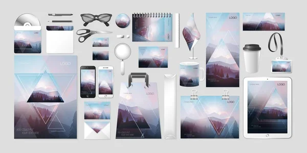 Vektor Set Kit Sammlung Corporate Identity Attrappe Ökologie Umwelt Landschaft Natur Design — Stockvektor