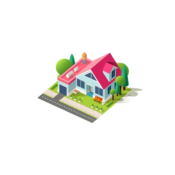 Cottage casa facciata isometrica — Vettoriale Stock