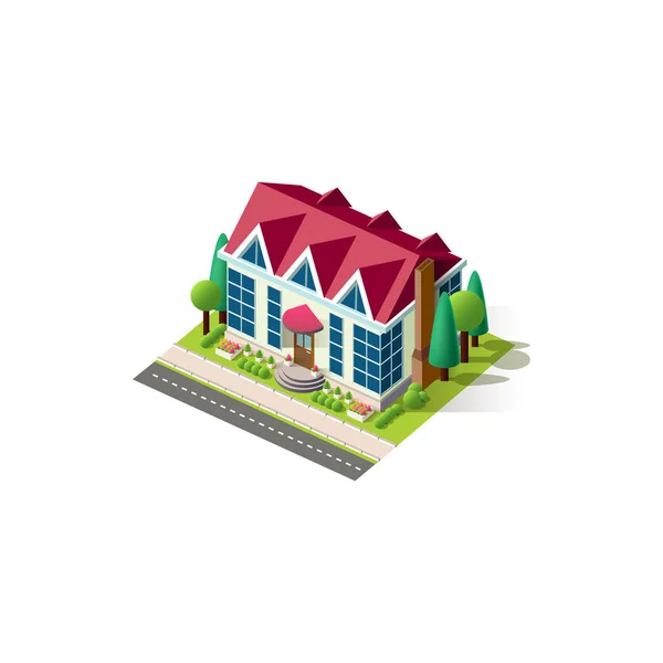 Isometric facade cottage near road — Stock Vector