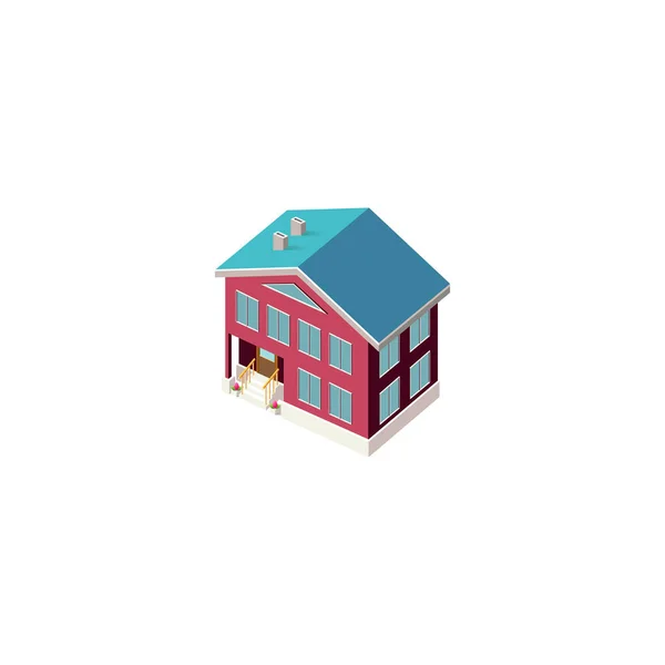 Fachada isométrica casa vermelha — Vetor de Stock