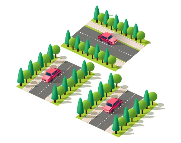 Ensemble isométrique voiture de tourisme rouge — Image vectorielle