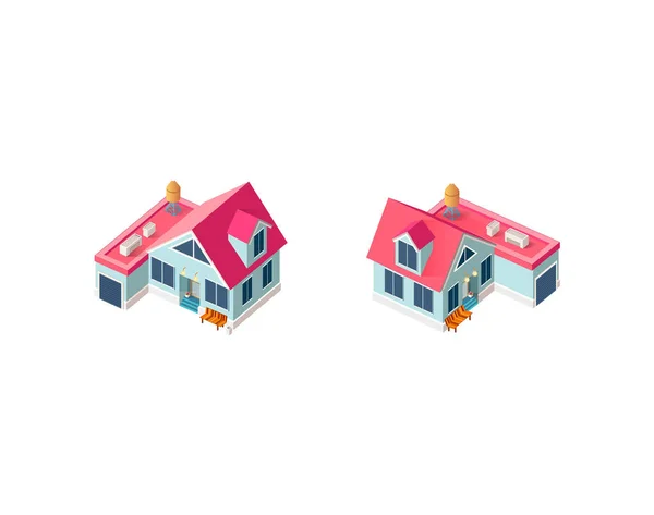 Isometric set house with garage — Stock Vector