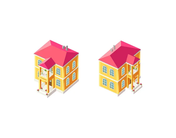 Isometric set yellow country house — Stock Vector