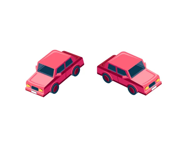 Isométrico definido carro sedan vermelho — Vetor de Stock