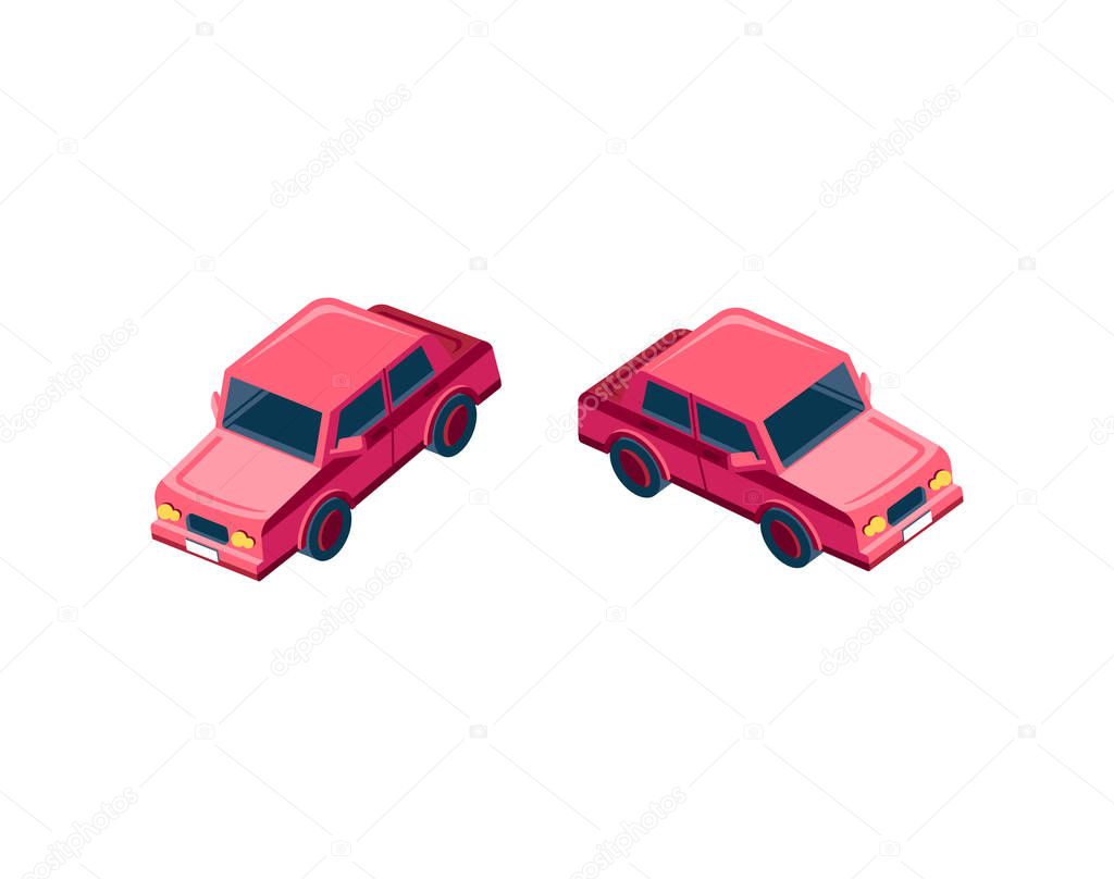 Isometric set red sedan car
