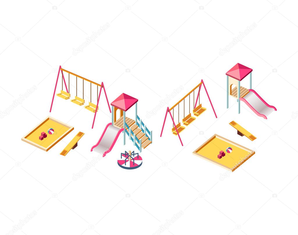 Isometric set children playground