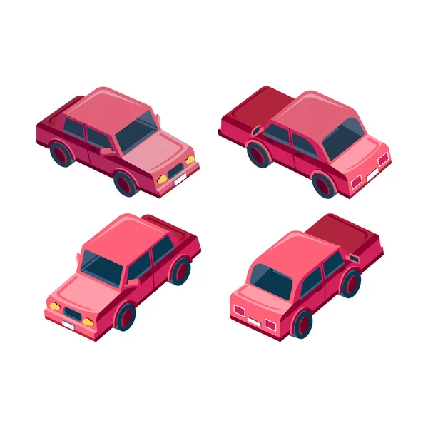 Isometrisches Set rotes Auto — Stockvektor