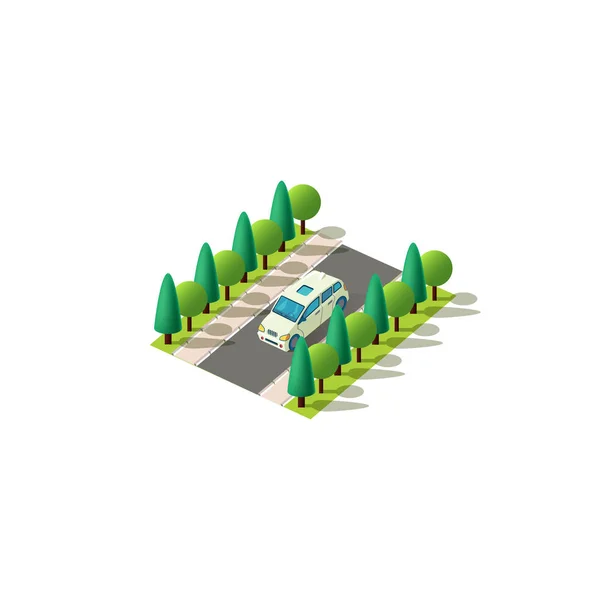 Minibús isométrico verde claro — Vector de stock