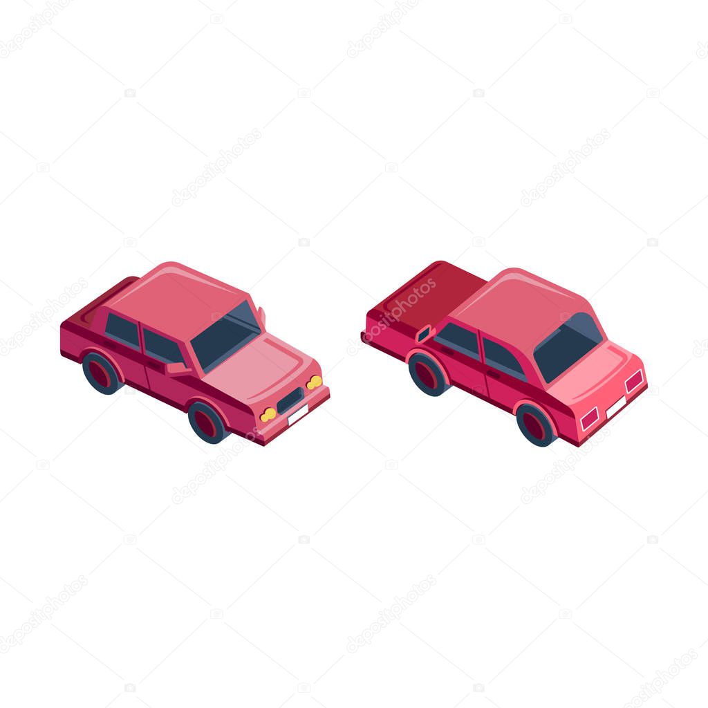 Isometric set red sedan car