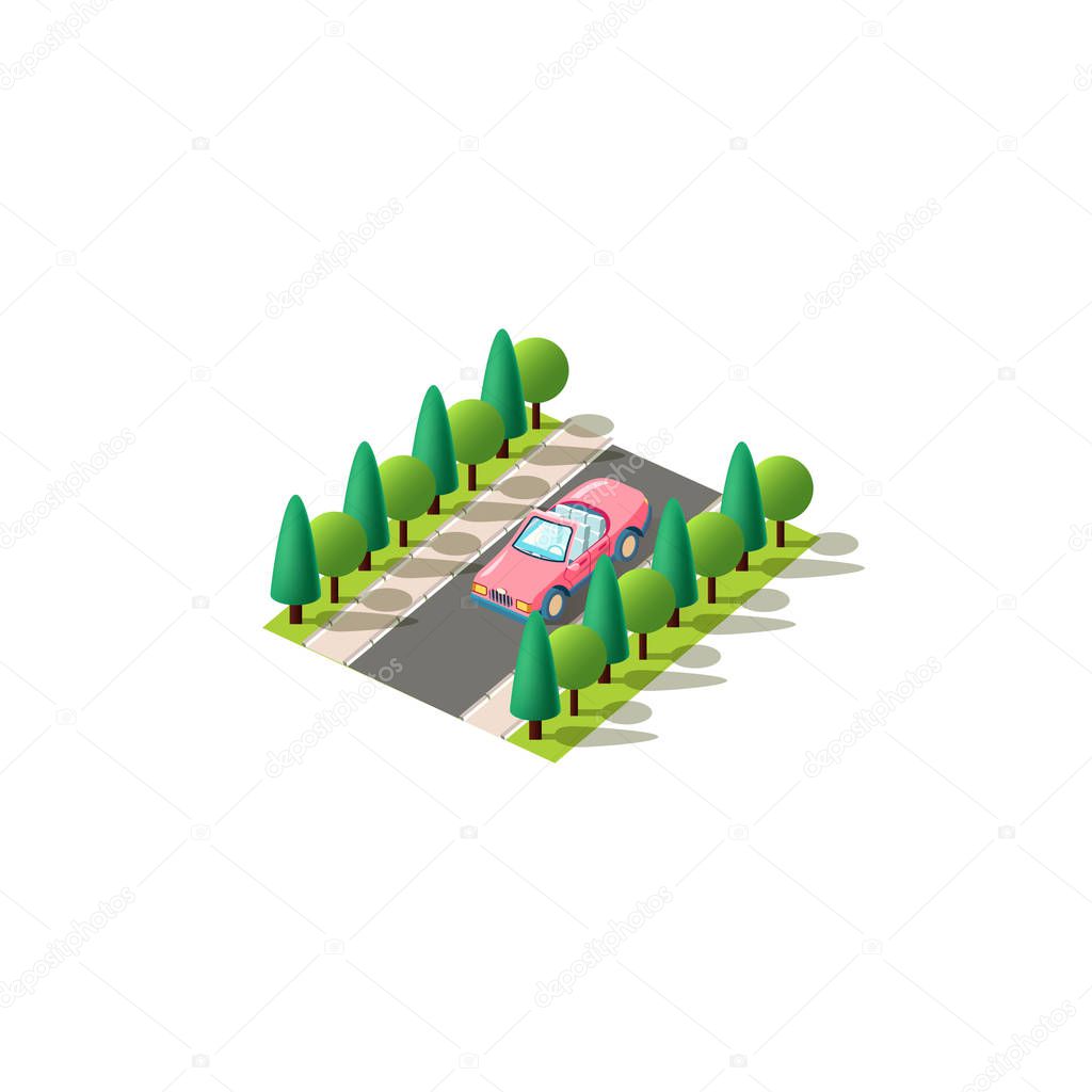 Isometric pink cabriolet