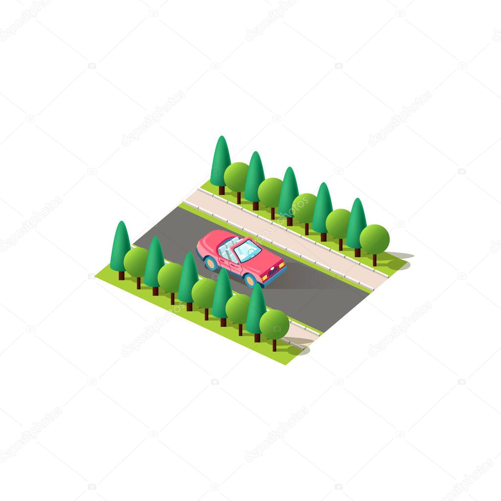 Isometric pink cabriolet