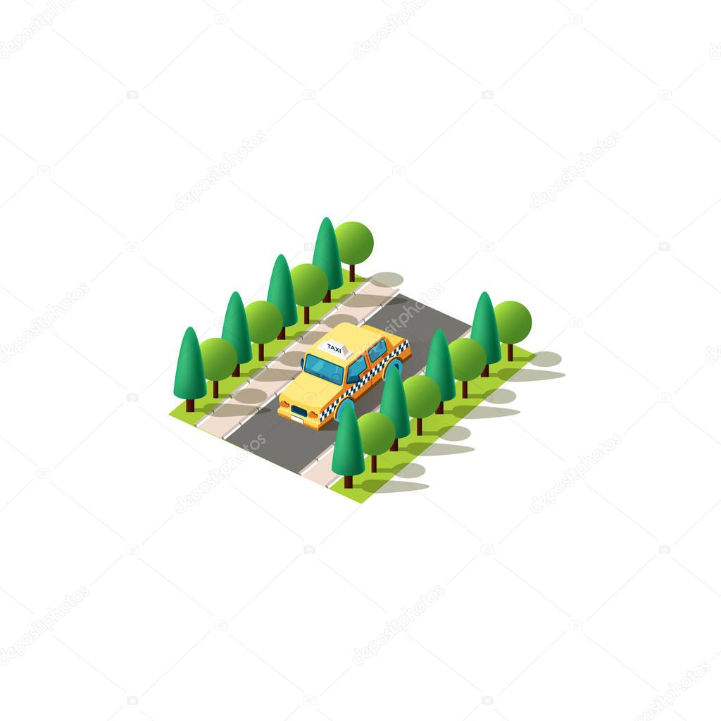 Isometric left view yellow taxi