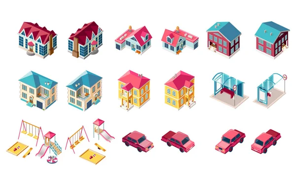 Set niños edificio parque infantil coche — Vector de stock