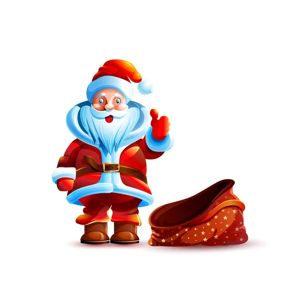 Illustration Vectorielle Personnage Isolé Père Noël Claus Pouce Vers Haut — Image vectorielle