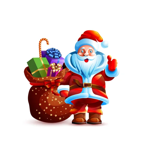 Vector Illustration Isolated Character Santa Claus Thumb Approval Gesture Smiling — Stock Vector