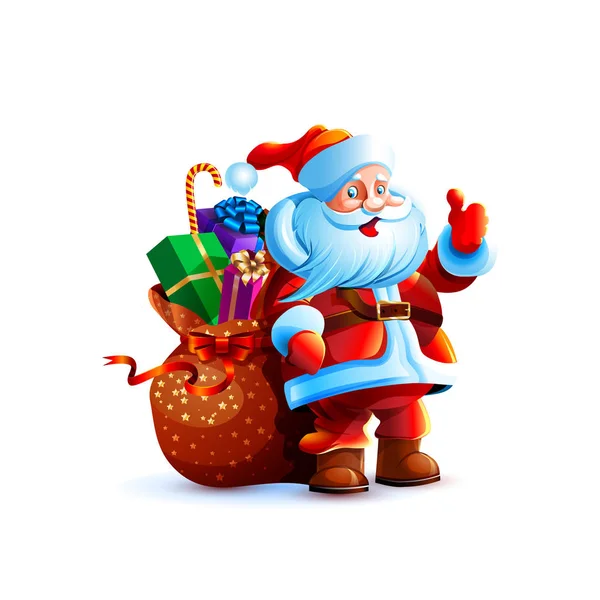 Illustration Vectorielle Stock Personnage Isolé Santa Claus Sac Cadeau Pouce — Image vectorielle