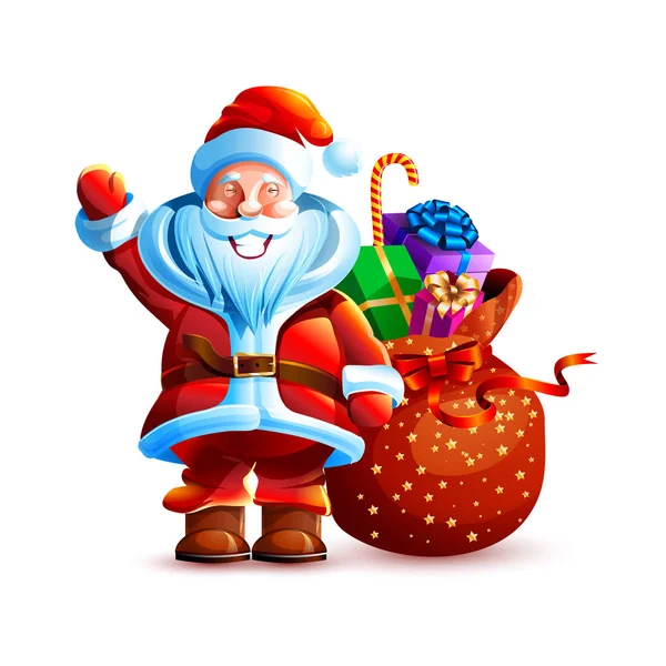 Vektor Illustration Isoliert Charakter Santa Claus Winkt Seine Hand Breit — Stockvektor