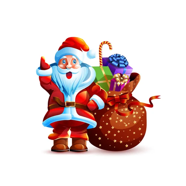 Illustration Vectorielle Personnage Isolé Santa Claus Sac Cadeau Présent Surprise — Image vectorielle