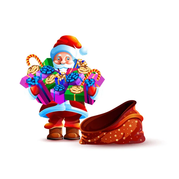 Vektor Illustration Isolieren Charakter Santa Claus Leere Tasche Halten Riesigen — Stockvektor