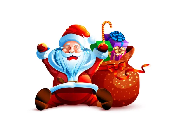 Сток Векторна Ілюстрація Ізольований Персонаж Санта Клаус Сидить Біля Сумки — стоковий вектор