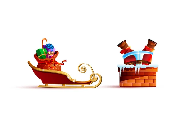 Santa Claus pegado y regalos bolsa de trineo — Vector de stock